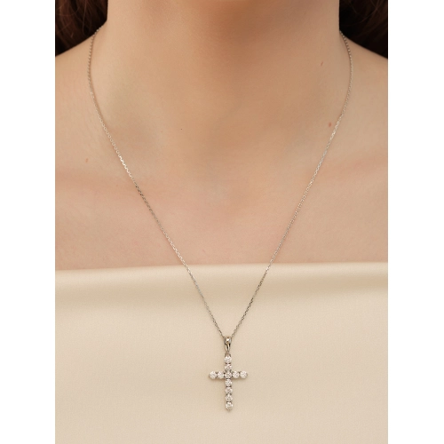 Подвеска декоративный крест из белого золота 585 пробы с фианитами