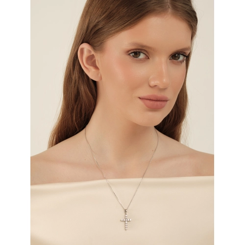 Подвеска декоративный крест из белого золота 585 пробы с фианитами