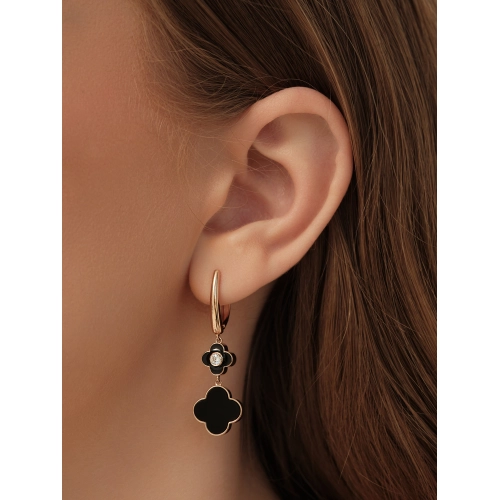 Серьги из золота 585 пробы с эмалью и фианитами