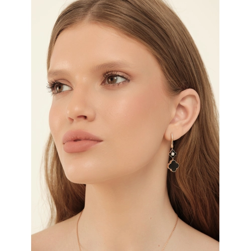 Серьги из золота 585 пробы с эмалью и фианитами