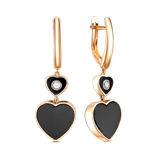 Серьги из золота 585 пробы с эмалью и фианитами