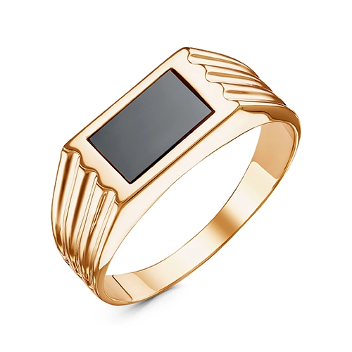 Кольцо печатка из золота 585 пробы с цветным фианитом