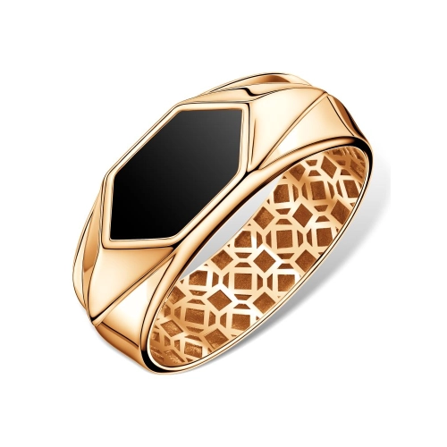 Кольцо печатка из золота 585 пробы с цветным фианитом