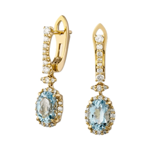 Серьги (750 ж) аквамарин, бриллиант