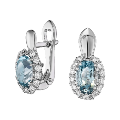 Серьги (950) аквамарин, бриллиант