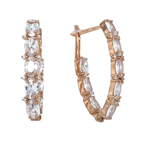 Серьги из серебра 925 пробы с позолотой, сфианитами