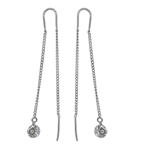 Серьги продевки из серебра 925 пробы с фианитами