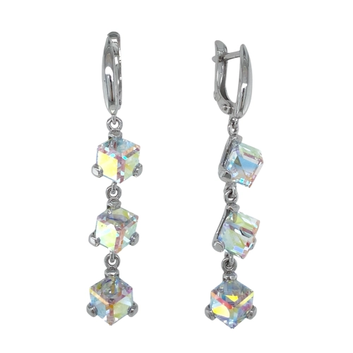 Серьги из серебра 925 пробы с цветными фианитами