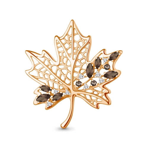 Брошь из серебра 925 пробы с позолотой, с раухтопазом и фианитами