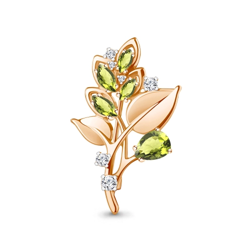 Брошь (925 п) хризолит, фианит