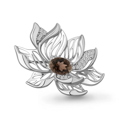 Брошь из серебра 925 пробы с раухтопазами и фианитами