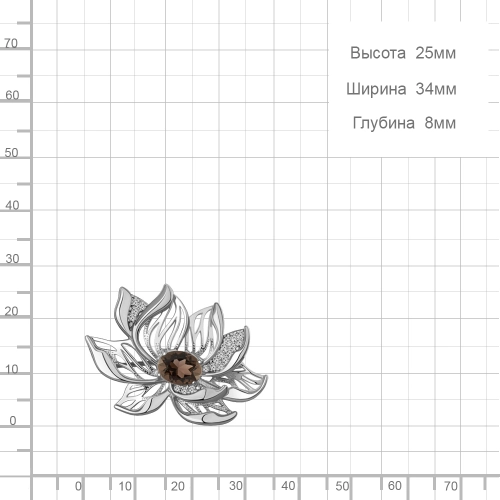 Брошь из серебра 925 пробы с раухтопазами и фианитами