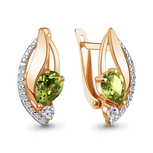 Серьги (925 п) хризолит, фианит