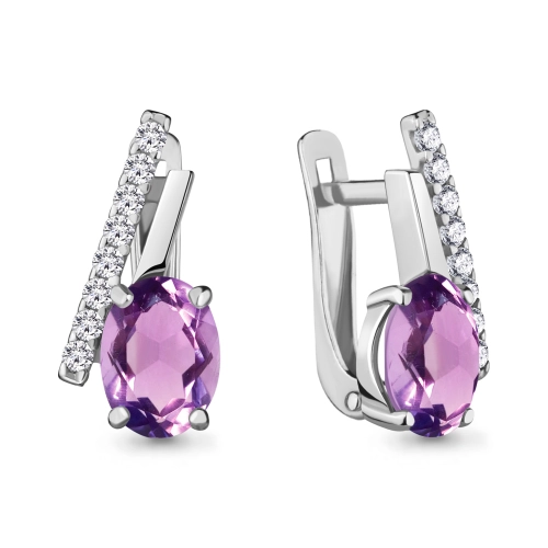 Серьги из серебра 925 пробы с аметистами и фианитами