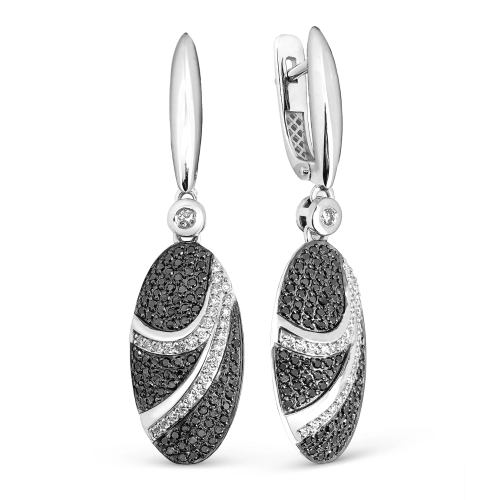 Серьги из белого золота 585 пробы с белыми и черными бриллиантами