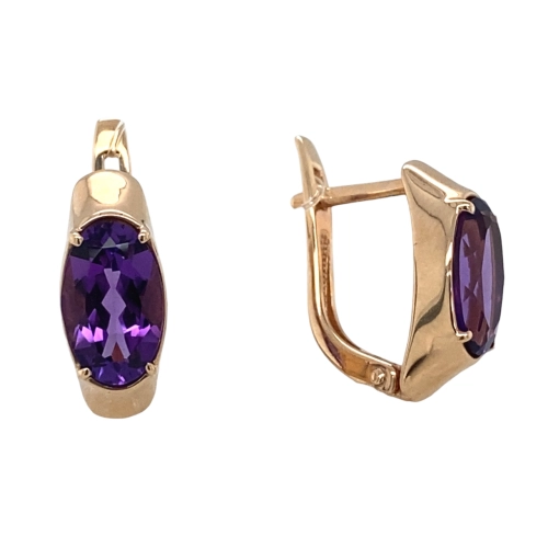Серьги из золота 585 пробы с искусственным аметистом