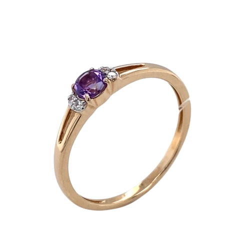Кольцо из золота 585 пробы с аметистом и фианитами