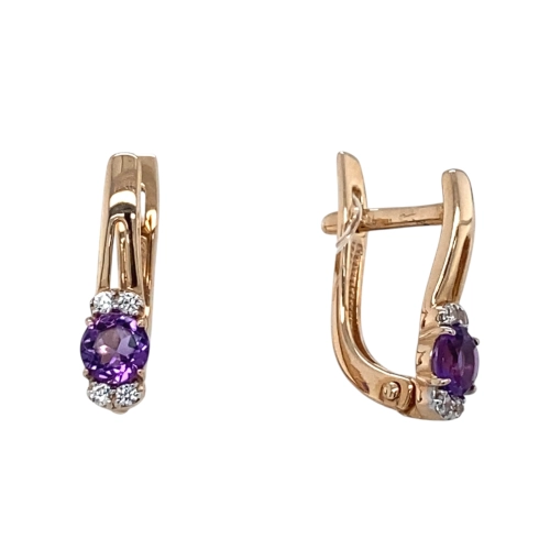 Серьги из золота 585 пробы с аметистами и фианитами
