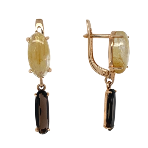 Серьги (585) кварц, раухтопаз