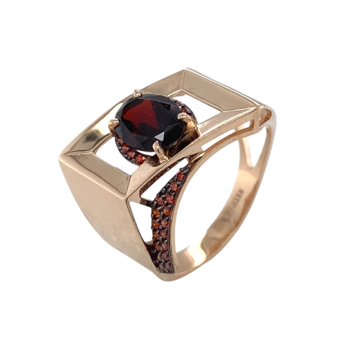 Кольцо из золота 585 пробы с гранатом и фианитами
