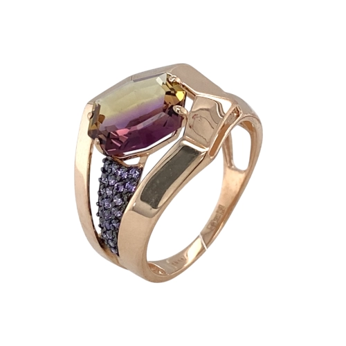 Кольцо из золота 585 пробы с аметрином и фианитами