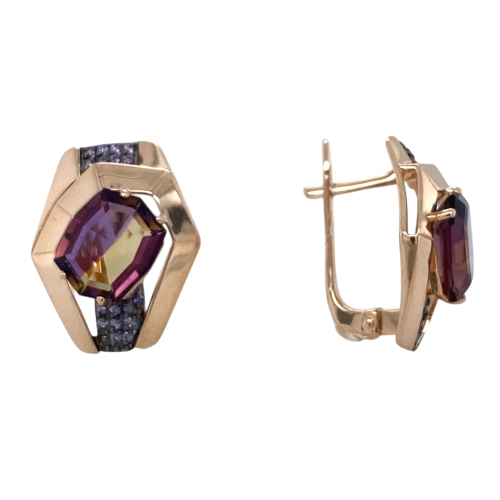 Серьги из золота 585 пробы с аметрином и фианитами