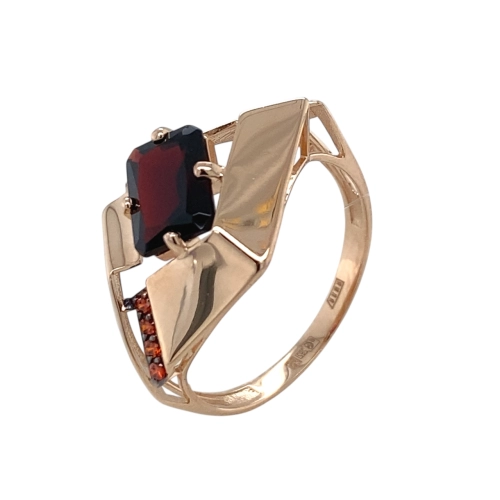 Кольцо из золота 585 пробы с гранатом и фианитами