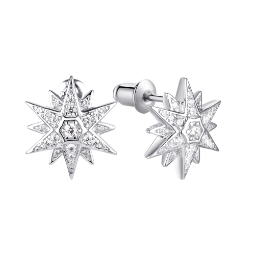 Серьги пусеты из серебра 925 пробы с фианитами