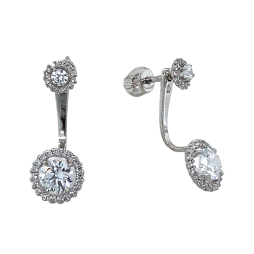 Серьги джекеты из серебра 925 пробы с фианитами