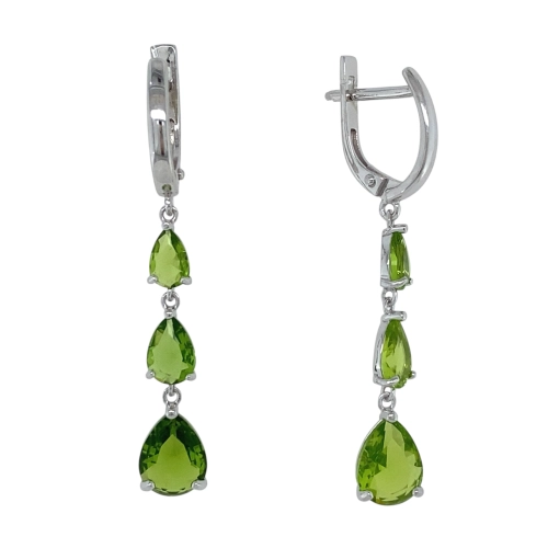 Серьги из серебра 925 пробы с искусственным хризолитом 