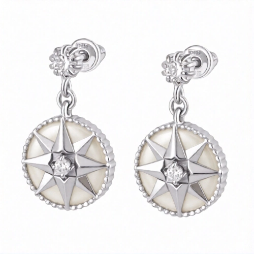 Серьги пусеты из серебра 925 пробы с перламутром и фианитами