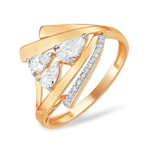 Кольцо из серебра 925 пробы с позолотой, с фианитами