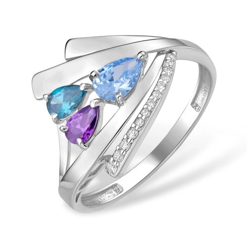Кольцо из серебра 925 пробы с цветными фианитами
