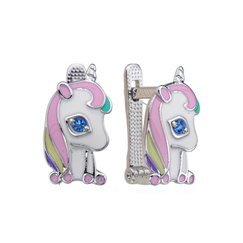 Серьги из серебра 925 пробы с эмалью и фианитами