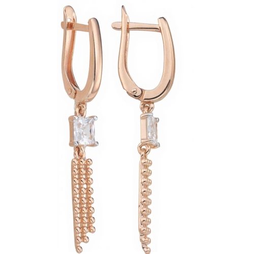 Серьги из серебра 925 пробы с позолотой, сфианитами