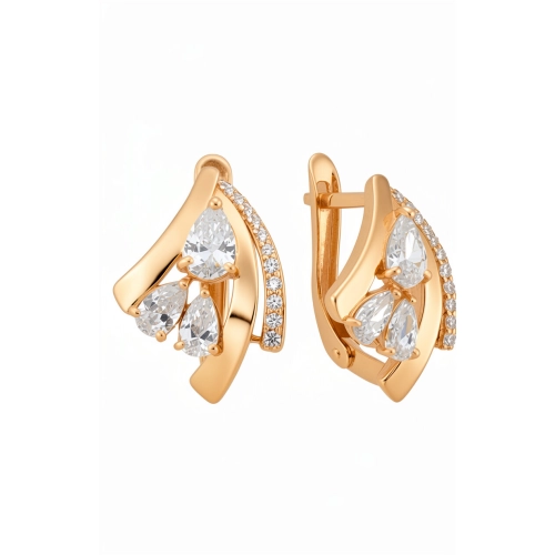 Серьги из серебра 925 пробы с позолотой, сфианитами