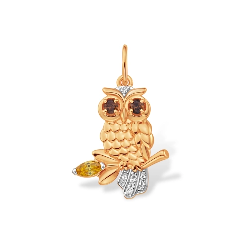 Подвеска из серебра 925 пробы с позолотой, с цветными фианитами