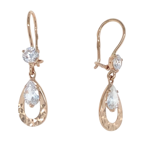 Серьги петельки из золота 585 пробы с фианитами