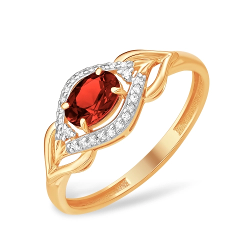 Кольцо из золота 585 пробы с гранатом и фианитами