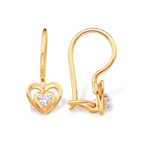 Серьги петельки из золота 585 пробы с фианитами