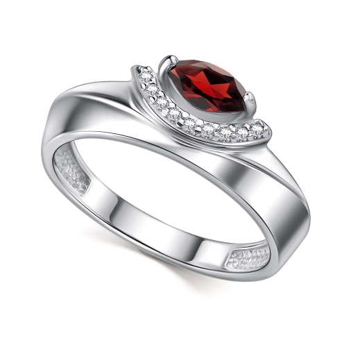 Кольцо из серебра 925 пробы с гранатом и фианитами