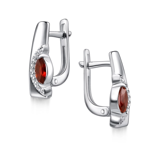 Серьги из серебра 925 пробы с гранатами и фианитами