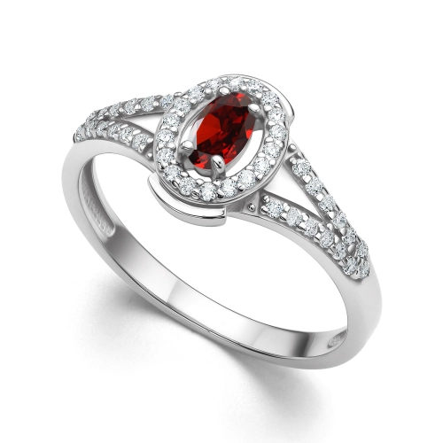 Кольцо из серебра 925 пробы с гранатом и фианитами