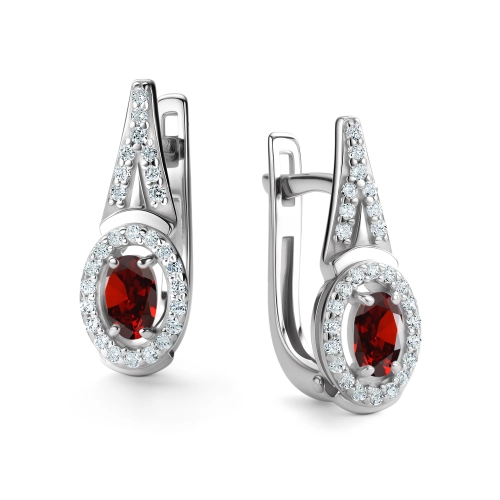 Серьги из серебра 925 пробы с гранатами и фианитами