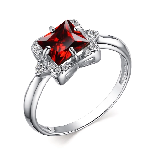 Кольцо из серебра 925 пробы с гранатом и фианитами