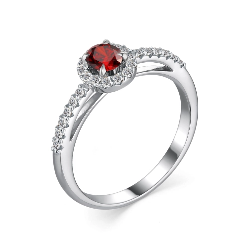 Кольцо из серебра 925 пробы с гранатом и фианитами