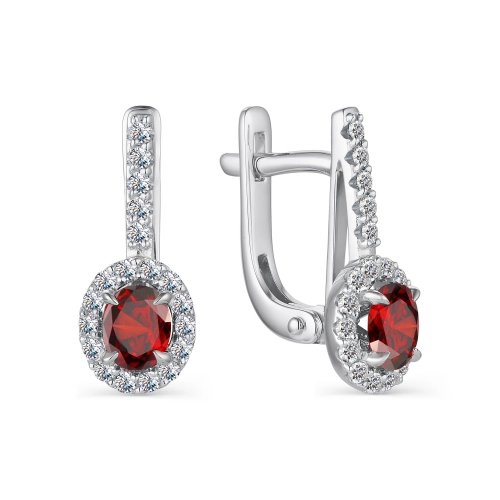 Серьги из серебра 925 пробы с гранатами и фианитами