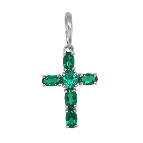 Подвеска (925) изумруд синт. крест декор