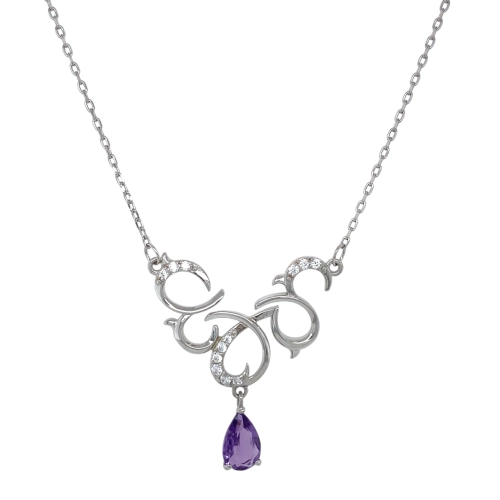Колье из серебра 925 пробы с аметистом и фианитами