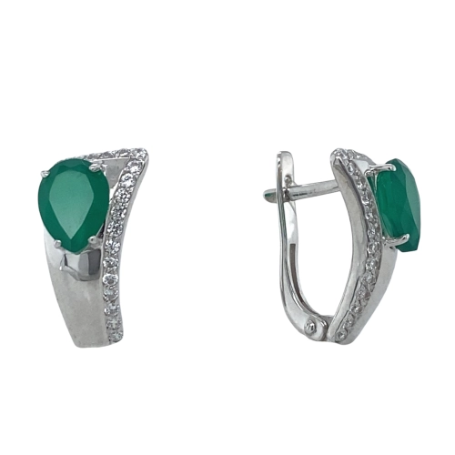 Серьги (925) хризопраз, фианит